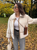 PICSGIRL  -  Vintage Lamb Wool Lapel Jackets Women Casual Warm Plush Zipper Pockets Jacket Coats Female Winter Chic High Street Outwear