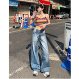 PICSGIRL  -  Blue Y2K Women Jeans 2024 NEW Vintage High Waisted Streetwear Wide Leg Jean Female Trouser Fashion Hip Hop Baggy Denim Pants