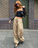 PICSGIRL  -  Women Gold Baggy Low Waist Parachute Cargo Pants Wide Leg Sweatpants Drawstring Hippie Joggers White Trousers