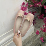 PICSGIRL  -  Classic Ballet Shoes Silk Ribbon Lace Up Ballet Shoes Women Square Toe Narcissus Flower Elegant Valentine Flats Pink Green