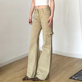 PICSGIRL  -  Y2K Casual Women Straight Jeans Khaki Fashion Pocket Cargo Pants Retro 90s Loose Denim Trousers Spring High Street