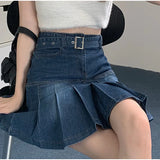 PICSGIRL  -  Low Waist Pleated Skirt Summer Y2k Street Independent Aesthetics Wrapped Belt A-line Skirt Female Korean Fashion Ruffle Skirt