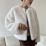 PICSGIRL  -  Elegant Faux Fur Women Coat Thicken Full Sleeve O Neck Lady Short Jacket 2024 Autumn Winter Warm Highstreet Female Outwear