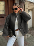 PICSGIRL  -  Stand Collar Short Jacket For Women Fashion Loose Single Breasted Coat Casual 2025 Spring Autumn New Solid Woman Outwear