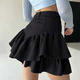 PICSGIRL  -  Black Mini Skirt Women Korean Fashion High Waist A-line Cute Sexy Layered Ruffles Skirt Shorts Summer Streetwear Casual