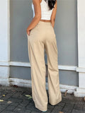 PICSGIRL  -  Spring Summer Casual Hidden Button Wide Leg Pant For Women Fashion Solid Color Office Lady Commuter Simple Straight Long Trouser