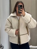 PICSGIRL  -  Vintage Lamb Wool Lapel Jackets Women Casual Warm Plush Zipper Pockets Jacket Coats Female Winter Chic High Street Outwear