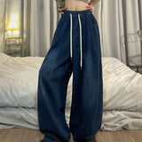 PICSGIRL  -  Straight Basic Pants Y2k Elastic Waist Oversized American Trouser Spring Women Vintage Baggy Jeans Denim Wide Leg Streetwear