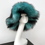 PICSGIRL  -  Luxury Fluffy Women Faux Fur Bucket Hats Oversized 17cm Wide Brim Thicken Outdoor Warm Plush Punk Hat Girl Y2k Female Ski Panama