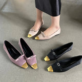 PICSGIRL  -  Satin Flat Shoes for Women Fashion Designer Office Shoes Comfy Bow Elegant Classic Pumps Metal Square Head Flat Shoes Female