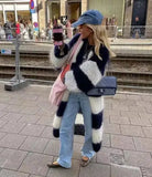 PICSGIRL  -  Chic Striped Knit Long Coat Women Lantern Sleeve Thicken Warm Cardigan Jacket 2024 Winter Fashion Female Street Outwears