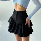 Picsgirl -  Ruffles Slim Skirts Women 2024 Black Temperament High Waist Skirt Femme Street Casual Folds Splice Elegant Skirt Ladies