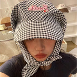 PICSGIRL  -  Sweet Cool Lattice Headscarf Hats Women Girl Summer Sun Protection Baseball Caps Adjustable Foldable Beach Hat Portable Sun Hat