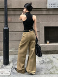 PICSGIRL  -  American Fashion Simple Khaki Casual Pants Women Y2K High Street Retro Loose Harajuku Street High Waist Straight Trousers