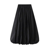 PICSGIRL  -  Women's Elegant Elastic High Waist Solid Color A-Line Pleated Puffball Hem Casual Flowy Balloon Bud Midi Skirts