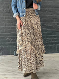 PICSGIRL  -  Leopard Printed Maxi Skirt Female Ruffled Patchwork Fashion Summer 2024 High Waist Bandage Party Looks Women Long Skirt