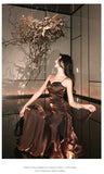 PICSGIRL  -  Vintage Long Dress Women Party Prom Sexy Spaghetti Strap Maxi Dresses Elegant Ruffles Robe Summer Korean Bodycon Vestidos