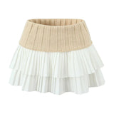 PICSGIRL  -  Sexy Knitted Double Layered Pleated Mini Skirt Women Elegant Sweet High Waist Cake Short Skirts Fluffy Autumn Street Party