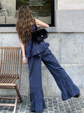 PICSGIRL  -  High Quality Summer Two Piece Set Women Sleeveless Sexy Top Korean Style Vintage High Waist Wide Leg Pants