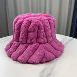 PICSGIRL  -  Autumn/Winter New Mixed Color Plush Lampholder Fisherman Hat Women's Korean Designer Wide Plush Bucket Hat