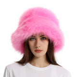 PICSGIRL  -  Winter Hat New Candy Color Faux Fur Y2k Warm Plush Basin Hat Unisex Bucket Hat Bob Homme