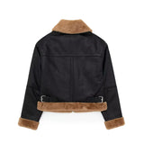 PICSGIRL  -  Loose Moto Biker Winter Shearling Sheepskin Leather Jackets Streetwear Thicken Parka Faux Leather Lamb Fur Outwear