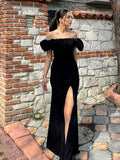 PICSGIRL  -  layered look inspo Off Shoulder Solid Women Dress Sleeveless Backless Split Lady Dresses Fashion Wave Cut Evening Party Female Maxi Vestidos