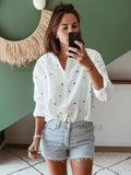 PICSGIRL  -  Heart Embroidered Shirts For Women Spring Turndown Collar Long Sleeve Loose Blouses Femme Casual Fashion Pocket Blouse 2024 New