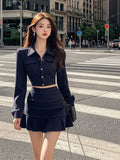 PICSGIRL  -  2024 Autumn new French elegant lapel single-breasted short top with pleated half-skirt suit fashion ladies two-piece suit