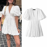 PICSGIRL  -  Floral Mini Women Dress V-Neck Embroidery Ruffle Lady Dress New In 2024 Summer Fashion Casual Elegant Party Women Clothing