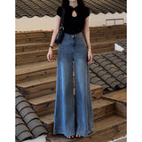 PICSGIRL  -  Women's Vintage Street Style Blue Wide Leg Jeans American Fashion Denim Trousers Bottoms Female High Waist Straight Loose Pants