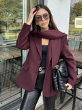 PICSGIRL  -  cold weather outfuts Wine Red Woolen Coat Women Fashion Lapel With Scarf Long Sleeve Female Coats 2024 Winter Single-breasted Loose Lady Outwear