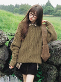 PICSGIRL  -  Vintage Green Knitwear Pullovers Long Sleeve Oversized Sweater Women Fairy Grunge Autumn Winter Thick Warm Clothes Chic