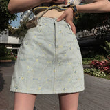 PICSGIRL  -  New Flowers Embroidery Women Denim Skirt Floral Summer Autumn Lady Elegant Fashion Students Sweet Tassel Mini Jean Skirts