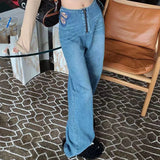 PICSGIRL -  Side Butterfly Jeans Women Sexy Hollow Embroidery Long Pants Women's All Match Casual Denim Pant Female Summer