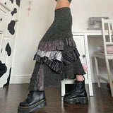 PICSGIRL  -  Irregular Ruffled Design Knitted Long Skirt Y2K Aesthetic Women Stylish Winter Skirts Vintage Chic High Street Outfit