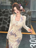 PICSGIRL  -  Sexy Two Pieces Set Sun Protection Crop Cardigan + High Waist Halter Print Backless Bandage Drees Femme Outfit Y2k Aesthetic