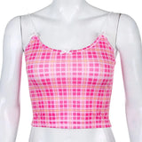 PICSGIRL  -  Tops Tees Backless Spaghetti Strap Top Streetwear Summer Sleeveless Sexy Top Plaid Crop