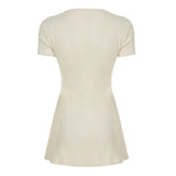 PICSGIRL  -  Solid Knitted Button V-Neck Women Skinny Dresses Simple Office Lady Style Elegant Fashion Clothes