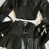 PICSGIRL  -  Y2K Sexy Mini Skirt Denim Tie Cross Bow Bandage Cape+denim Two-piece Zipper Strapless Tube Top Streetwear Set