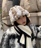 PICSGIRL  -  Autumn/Winter New Mixed Color Plush Lampholder Fisherman Hat Women's Korean Designer Wide Plush Bucket Hat