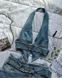 PICSGIRL  -  Y2K Sexy Mini Skirt Denim Tie Cross Bow Bandage Cape+denim Two-piece Zipper Strapless Tube Top Streetwear Set