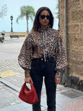 PICSGIRL -  New Lantern Sleeves Leopard Shirt Women 2024 Spring Summer Cool Edible Tree Fungus Blouses Ladies Printing OL Tops Streetwear