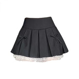 PICSGIRL  -  2024 New Women's Spring/Summer Cute Spliced Lace Edge Mini Skirt Sexy Bow Design Casual Y2K All match A-line Black Pleated Skirt