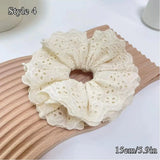 PICSGIRL  -  White French Retro Large Hair Rope Ties Ponytail Holder Big Flower Lolita Lace Hair Bands Korean Lace Cotton Pleated Scrunchies