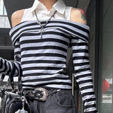 PICSGIRL  -  Japanese Spring Autumn High Street Spliced Design  Tops Y2k Aesthetic Harajuku Punk Constrast Color Striped Shirts Girl Clothes