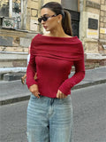 PICSGIRL  -  Knit Sweater Pullover Top For Women Fashion Off-Shoulder Slim Casual High Waist Cropped T-shirt Female Knitwear Pullover