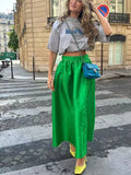 PICSGIRL  -  Silk Patchwork High Waist Long Skirt Women's Summer Solid Color Skirt Fashion Simple Loose New Women's Long Skirt 2024