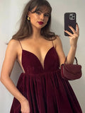 PICSGIRL  -  Elegant Velvet Backless Women Dresses Pleated Solid Sling Female Dress 2024 Winter Christmas Sleeveless A-line Evening Lady Robe