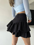 PICSGIRL -  2024 Summer Sexy Sweet Solid Black Cake Short Skirt For Lady Cotton Comfort High Waist A-line Casual Fashion Women Skirts New